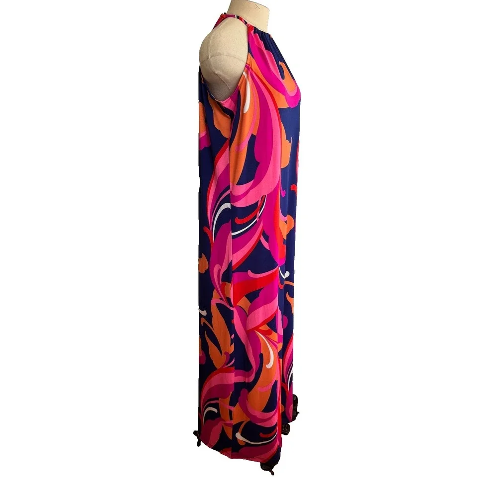 TRINA TURK Milan Scroll Halter Neck Tie Stretch Maxi Dress S/M* Swimsuit Coverup